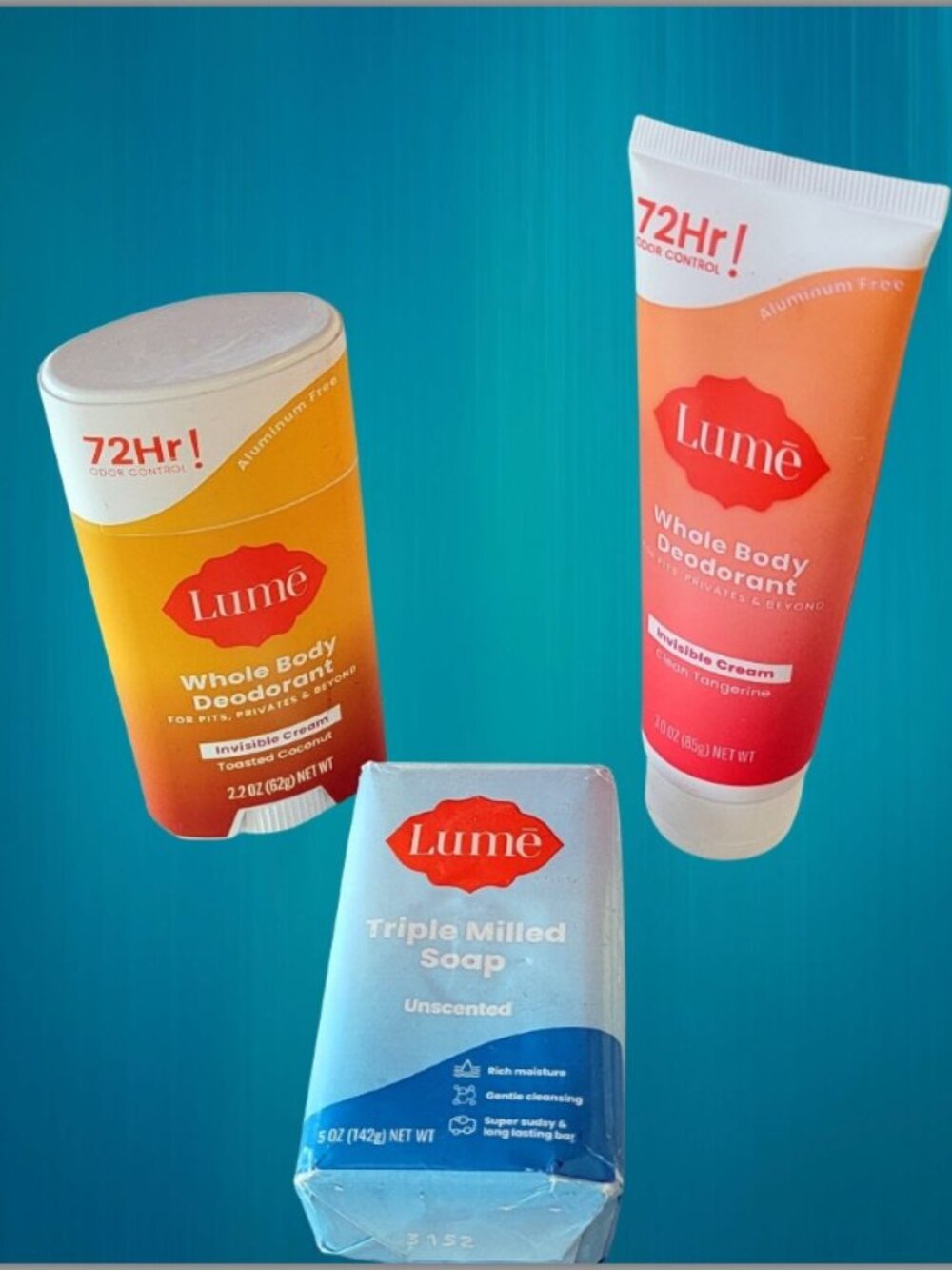 Lume Whole Body Deodorant Bundle Cream Tangerine Toasted Coconut Aluminum Free